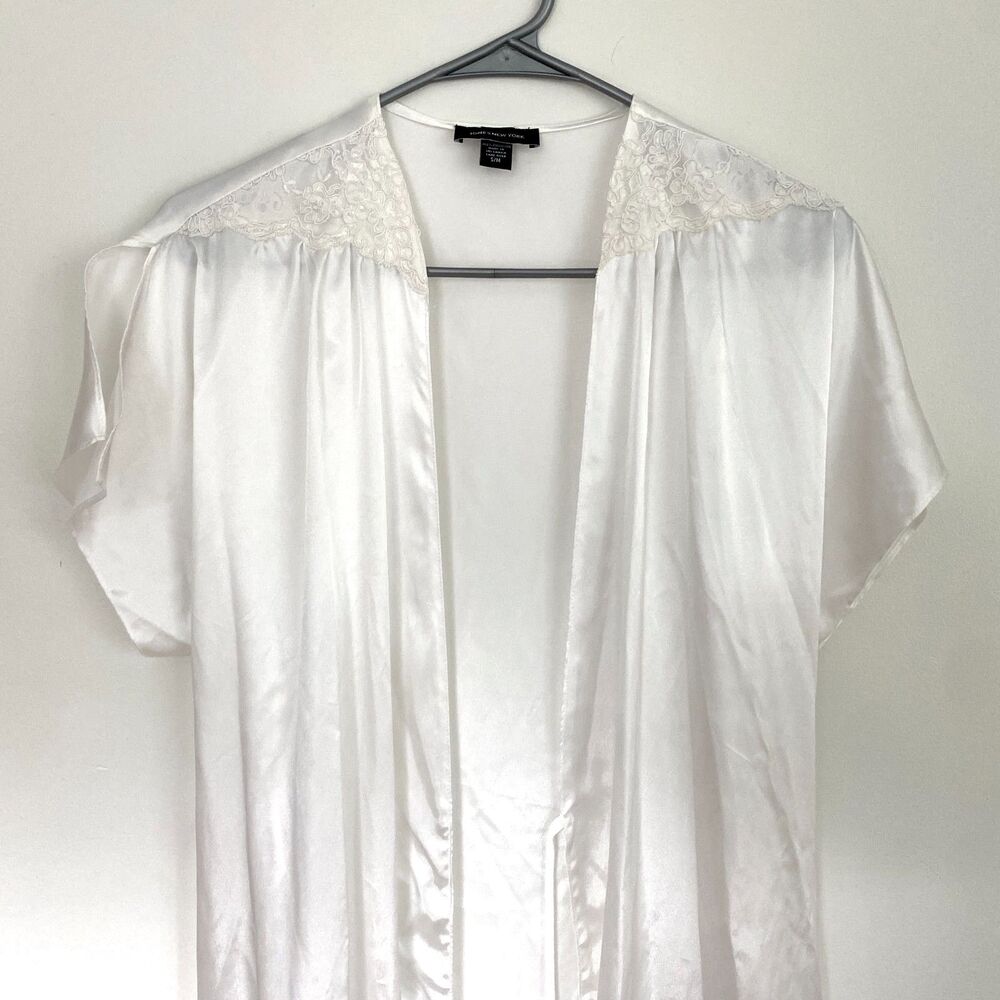 Jones New York Ivory Satin Lace Short Flutter Sleeve Bed Jacket Robe S/M